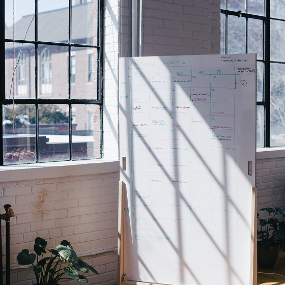 Office space with analytics charts